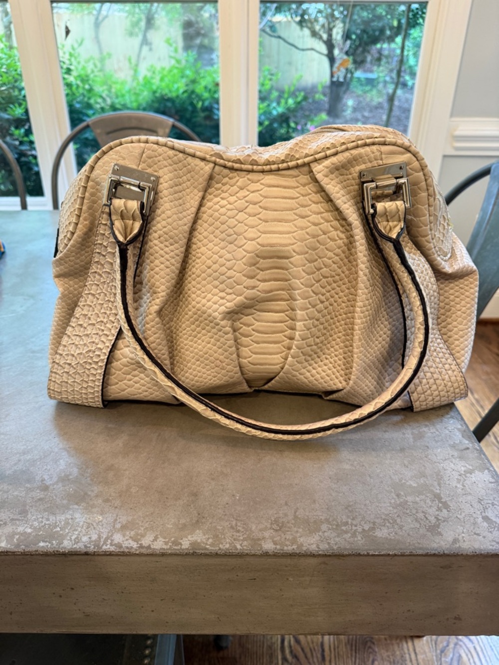 Elegant Cream Python-Embossed Women's Satchel
